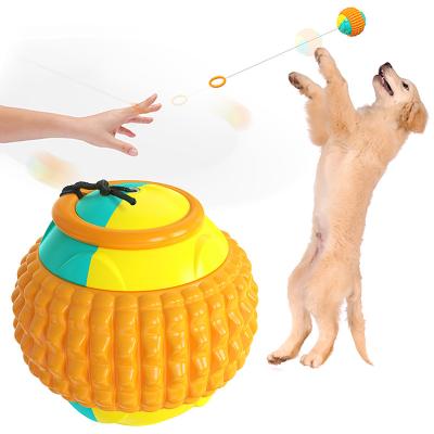 China Stocked Interactive Toys Pull Rope Hand Throwing Toy Ball Hot Selling Pet Eco-Friendly Products Bite Chew Squeaky Ball for sale