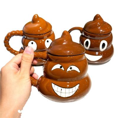 China Aidouty 500ml Viable Popular Poop Cup Reusable Milk Tea Milk With Spoon Tea Cup Sublimation Ceramic Mug for sale