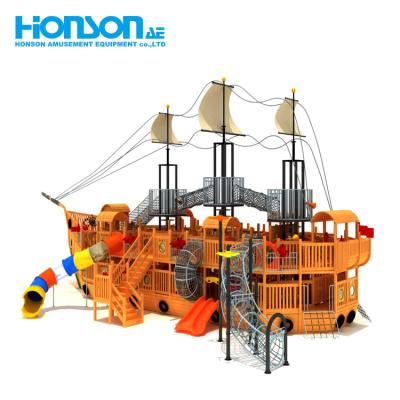 China Wooden Playground Customize New Design Pirate Ship Climbing Net Outdoor Playground Equipment Kids Slide for sale