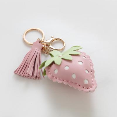 China Gift High Quality Leather Metal Key Chain Key Ring For Women Kid Bee Strawberry Customized Key Ring for sale