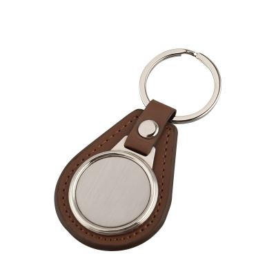 China Factory Craft Gift Custom Blank Keychain Round Logo Metal Leather Chain Round PU Leather Key Indicator for sale