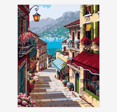 China New Design Modern Wall Art Home Decoration DIY Paint By Numbers Street Home Handmade Oil Painting To Paint By Number Set for sale