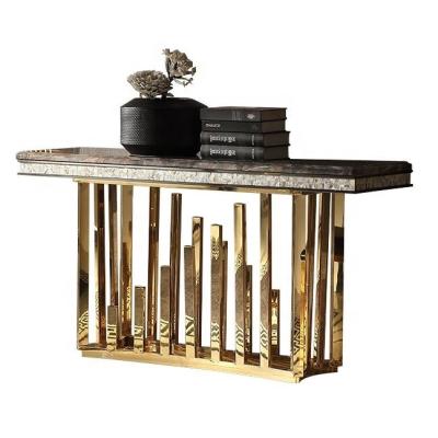 China High quality modern luxury console table gold stainless steel console table with marble living room furniture for sale