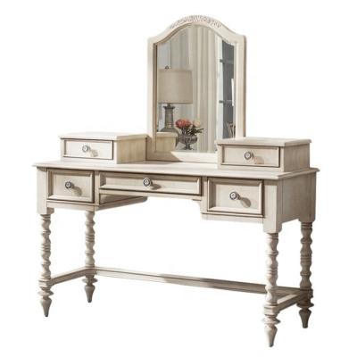 China Handmade high end french solid wood antique white oak dresser table mirror bedroom furniture for sale