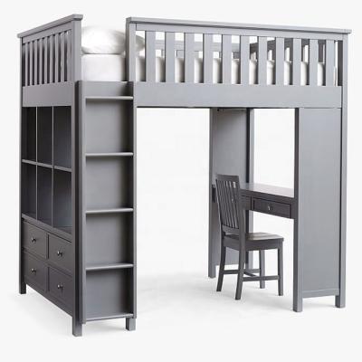 China Space Saving Factory Supply Modern Wooden Attic Bunk Bed With Desk And Bookcase For Kids for sale