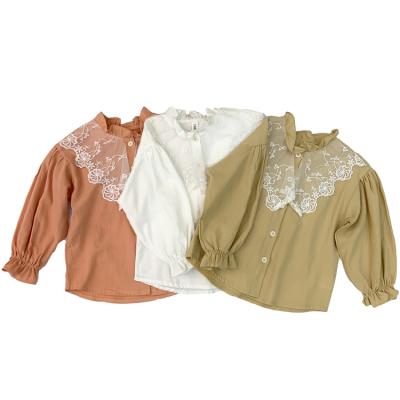 China New Girls Women's Anti-Shrink Lotus Spring Korean Leaf Lace Long Trumpet Sleeve Shirt For Kid for sale