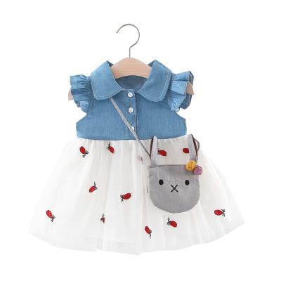 China Summer Breathable Baby Clothes Casual Kids Dress Floating Sleeves Denim Skirt Top Quality Girl Dresses for sale