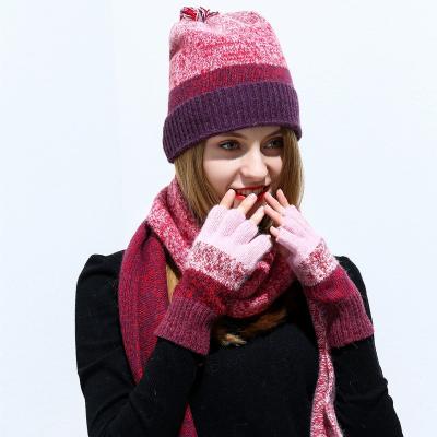 China 2019 Fashion Sale Men Women Warm Comfy Pom Pom Beanie Set Scarf Hat Gloves Unsex Knitted Hats Hat And Scarf Hat For Warm Winter for sale