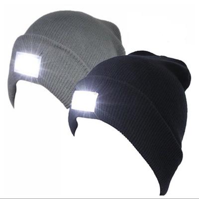 China JOINT Wholesale Custom Acrylic Women Men Ski Embroidery Logo LED Light Winter Knitted Hats Beanie For Night Work for sale