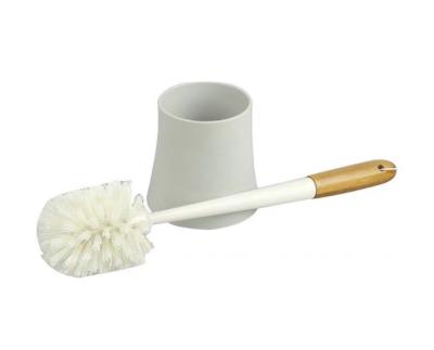 China Sustainable Household Wood Toilet Brush Plastic Handle Toilet Cleaning Brush With Holder Set for sale