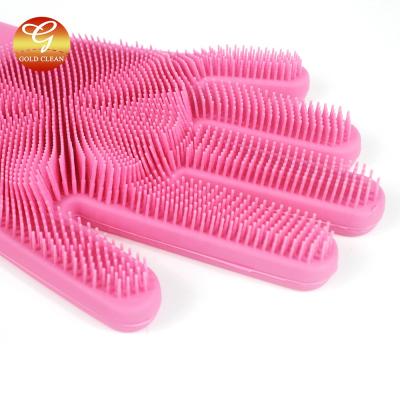 China Sustainable Magic Reusable Silicone Gloves With Cleaning Scrubber for sale