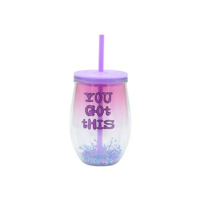 China Best Viable Promotional Price Double Wall Good Quality Plastic Wine Recycle Tumbler With Straw for sale