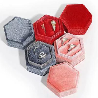 China LOGO Handmade Customized Velvet Hexagon Ring Box Jewelry Box Velvet Jewelry Box Factory Stock for sale