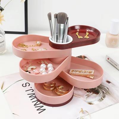 China Wholesale Handmade Makeup Box Rotating Plastic Jewelry Tray Organizer Box Jewelry Box for sale