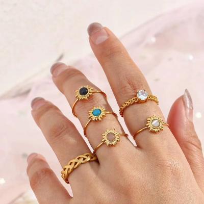 China Wholesale Gold Plated Adjustable Natural Opal Ring Waterproof And Rust Proof Antique Agate Ring Fashion for sale