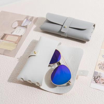 China Leather Sunglasses Cases Package Custom Logo Soft Leather Cases With Strap PU White Eyewear Box for sale