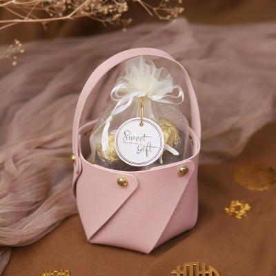 China PU Leather Soft Leather Wedding Candy Box Candy Holder Bag Confetti Candy Organizer Gift for Guests for sale