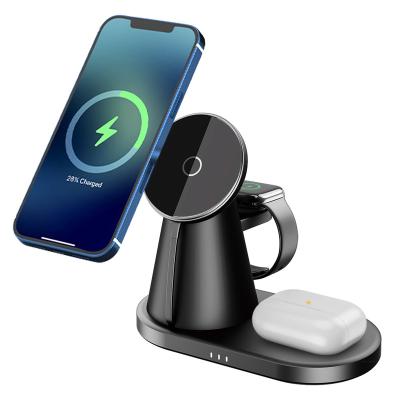 China Smart Watch 3in1 Fast Magnet Magsafing Phone Charger Dock Wireless Holder for iPhone Apple Watch Airpods 3 in 1 Wireless Charger for sale