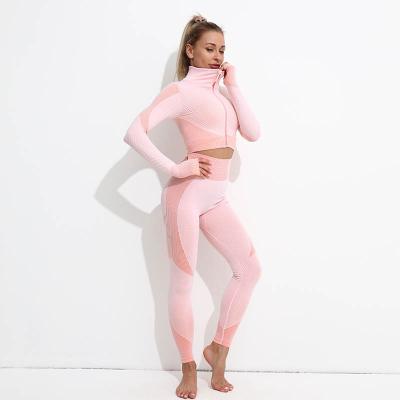 China Custom Logo Summer Breathable Equipment 3 Piece Workout High Quality Gym Long Sleeve Yoga Legging Pants Women Yoga Fitness Wear Set Set for sale