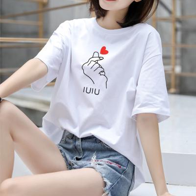 China Anti-wrinkle Summer Cotton Short Sleeve T-shirt Neck White Women's Clothing Loose Round T-shirt Full for sale