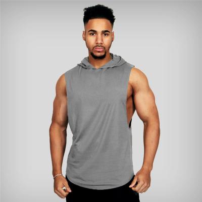 China Anti-pilling Summer Bodybuilding Loose Fitness Sports Hooded T-Shirt Top Men Sweat Vest for sale