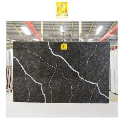 China Wholesale Modern BOTON Stone Table Top Artificial Calacatta Quartz Stone Black Slabs For Kitchen Countertops for sale