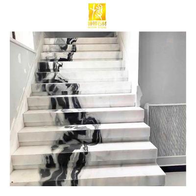 China Wholesale Modern BOTON STONE Modern Design Panda Marble Slab Superior White Marble Tiles Kitchen Table Floors Stairs Tiles for sale