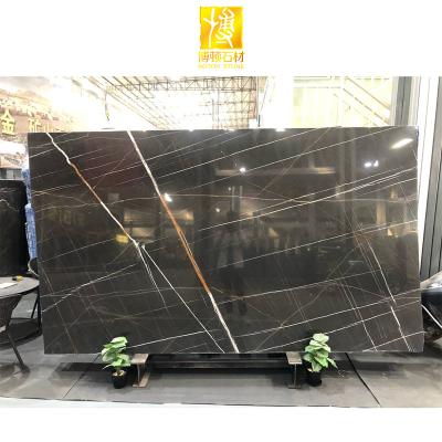 China Modern Yunfu Stone Black Gold Marble Tile With Gold Vein For Interior Design for sale