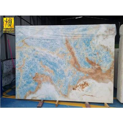 China Modern BOTON STONE luxury river vein natural stone floor tile interior wall marble cladding slab blue onyx for sale