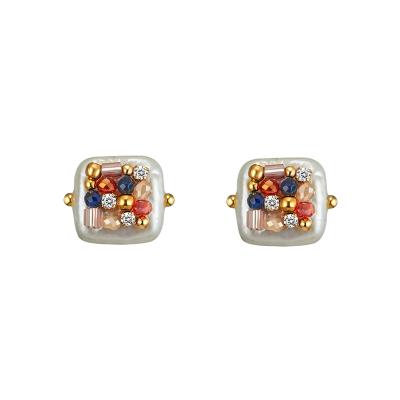 China Multi color pearl natural freshwater pearl earrings multi color pearl natural freshwater pearl earrings adjust geometric earrings for women tasty korean earrings studs 2019 fashionable for sale