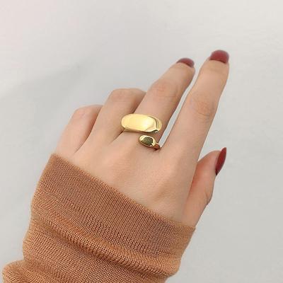 China Gold Brass Ring Shiny Plain Geometric Rings Gold Circle Irregular Brass Circle Rings For Women French Minimalist Adjustable Stacking Rings Jewelry for sale