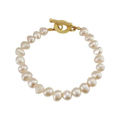 China B0110 Women Pearl Bangle Bracelet Vintage Pearl Clasp Natural Freshwater Pearl Toggle Bracelets Toggle Clasp Bracelets Fine Jewelry for sale