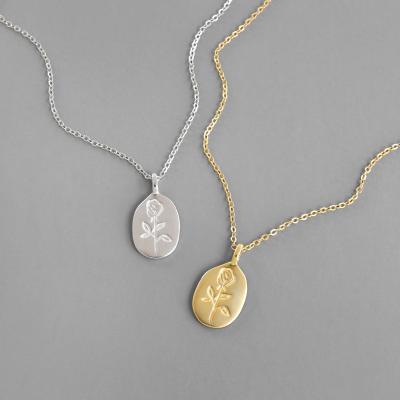 China Round Rose Necklaces Round Medallion Rose Medallion Necklaces Circle Cut Out Geometric Necklaces For Women 925 Sterling Silver Minimalist Necklace for sale