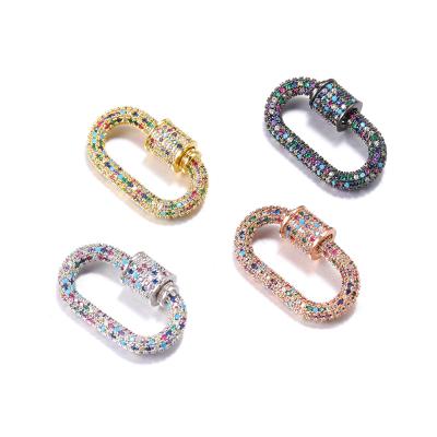 China 4 Styles Colorful CZ Stone Carabiner Hugs 4 Styles Colorful CZ Stone Carabiner Pendants Micro Setting Stone Circle Hugs DIY Minimalist Jewelry For Women Wholesale 2020 for sale