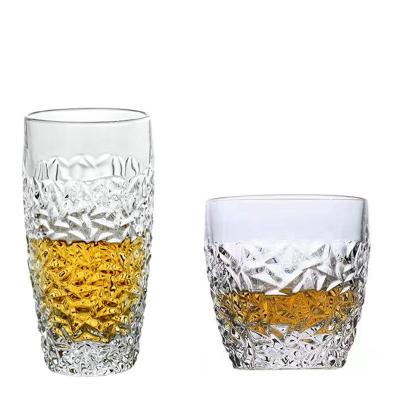 China Popular 12oz Whiskey Glass Mug Wavy Glass Mug Set 6 Pcs Drinkware Mug Whiskey Glass Mug for sale