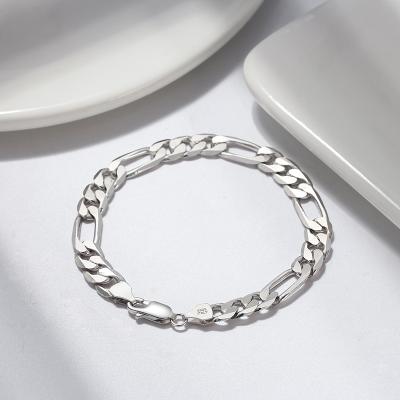 China RINNTIN SB108 Hiphop Jewelry Solid 925 Sterling Silver Italian 6.5mm Diamond-Cut Figaro Chain Link Chain Bracelet For Women Men for sale