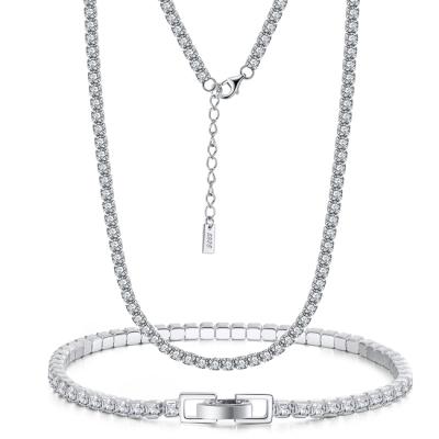 China Hiphop RINNTIN Hip Hop Diamond Tennis Chain For Women Silver Plated Iced Out CZ Jewelry Chain Mens Tennis Choker Necklace Bracelet Set for sale