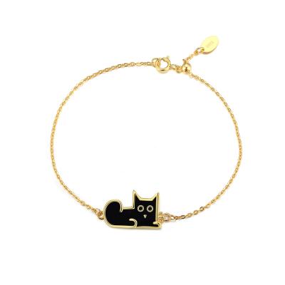 China RINNTIN EQB05 Fashion Cute Black Cat Bracelet 925 Sterling Silver Gold Plated Charm Bracelets for sale