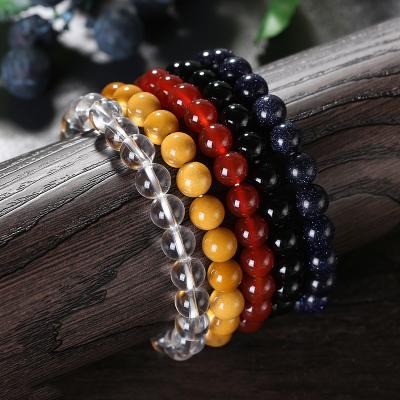 China RINNTIN GMB50 Natural Clear Black Red Agate Quartz Mookaite Sandstone Yellow Blue Stone Agate Crystal Beads 7.5 Inch Stretch Bracelet for sale