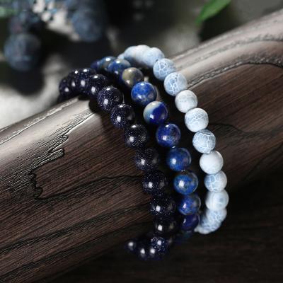 China RINNTIN GMB39 Crystal Wholesale Natural Blue Sandstone Agate Lapis Lazuli Stone Blue Weathered Beads For Bracelets Sets for sale