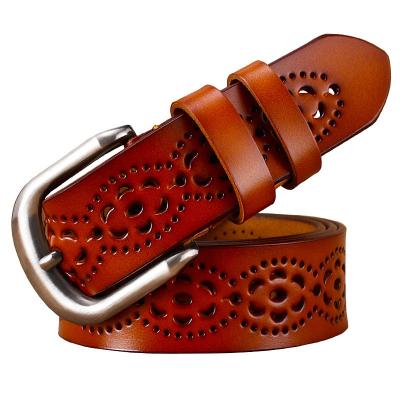 China fashion & casual fashion & Casual Women Fashion Wide Genuine Leather Belt Vintage Cowhide Female Hollow Belt Belt for sale