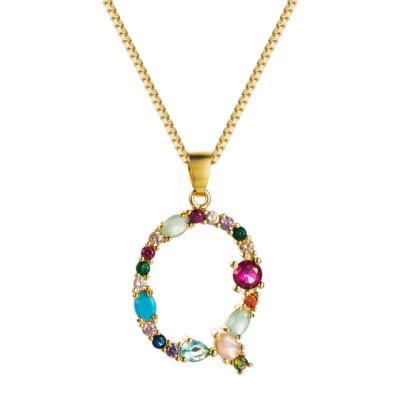 China Popular Europe and America Fashionable Copper Plating Gold Choker Women Shape Colorful Zircon 26 Letters Necklace for sale