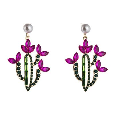 China 2020 Trendy Trendy Sweet Drop Earrings Girl's Crystal Earring Jewelry Pearl Cactus For Women for sale