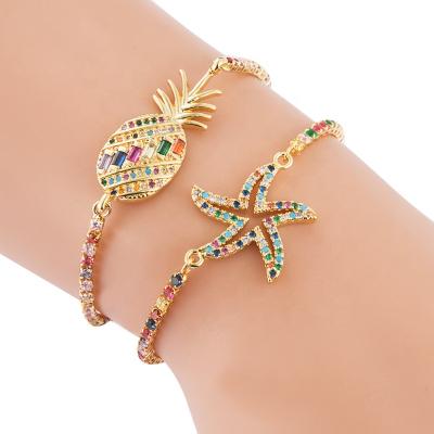 China New Trendy Women's Creative Copper Star Zircon Bracelet Shining Chain Bracelets For Girl for sale