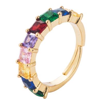 China Latest Design HOT TRENDY Couple Gold Plated Adjustable Jewelry Rainbow Stone Zircon Rings For Women for sale