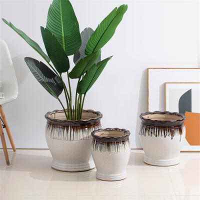 China Modern Wholesale Retro Style Around Pots Plant Planter Outdoor Planting Ceramic Colorful Flower Pot for sale