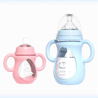 China Wholesale BPA Free 3 In 1 Protective Glass Baby Bottle Water Bottle Silicone Sleeve Newborn Baby Bottles 3 Nozzles for sale