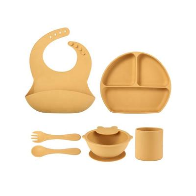 China BPA Free Hot Selling Amazon 6 Pieces Baby Feeding Sets Baby Bib Silicone Suction Dish Silicone Baby Feeding Feeding Sets for sale