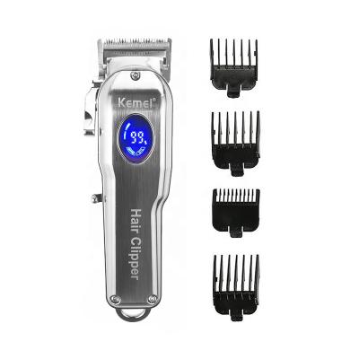 China Professional Kemei Hotel Full Metal LCD Display Cordless Rechargeable Clipper For Man Barber Hair Trimmer Adjustable Blade KM-2002 for sale