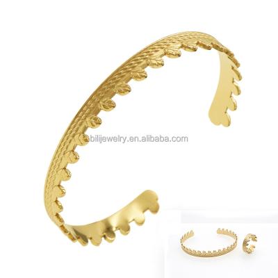 China 2021 Fashion Casual/Sporty Women's Bangle Bracelet Ring Fashion Jewelry Set Jewelry Gold Plated Stainless Steel Jewelry For Women's Gift Wedding for sale